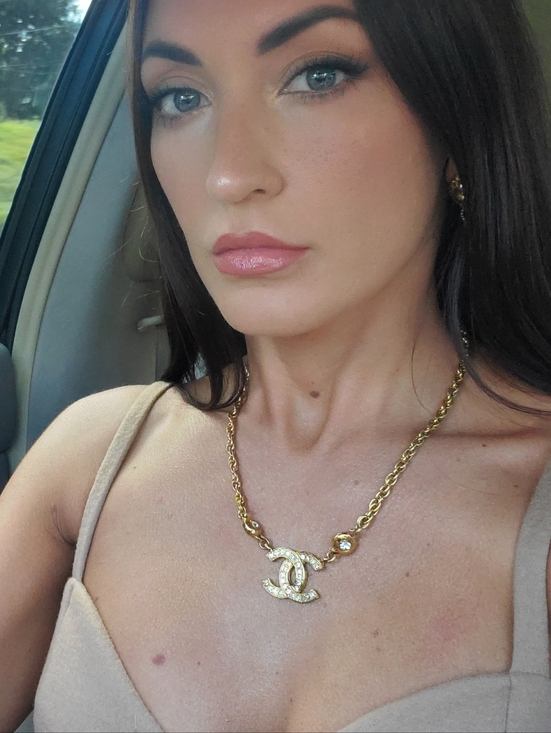 CHANEL Jewelry - Vintage Chanel Gold CC Logo Crystal Pendant Necklace